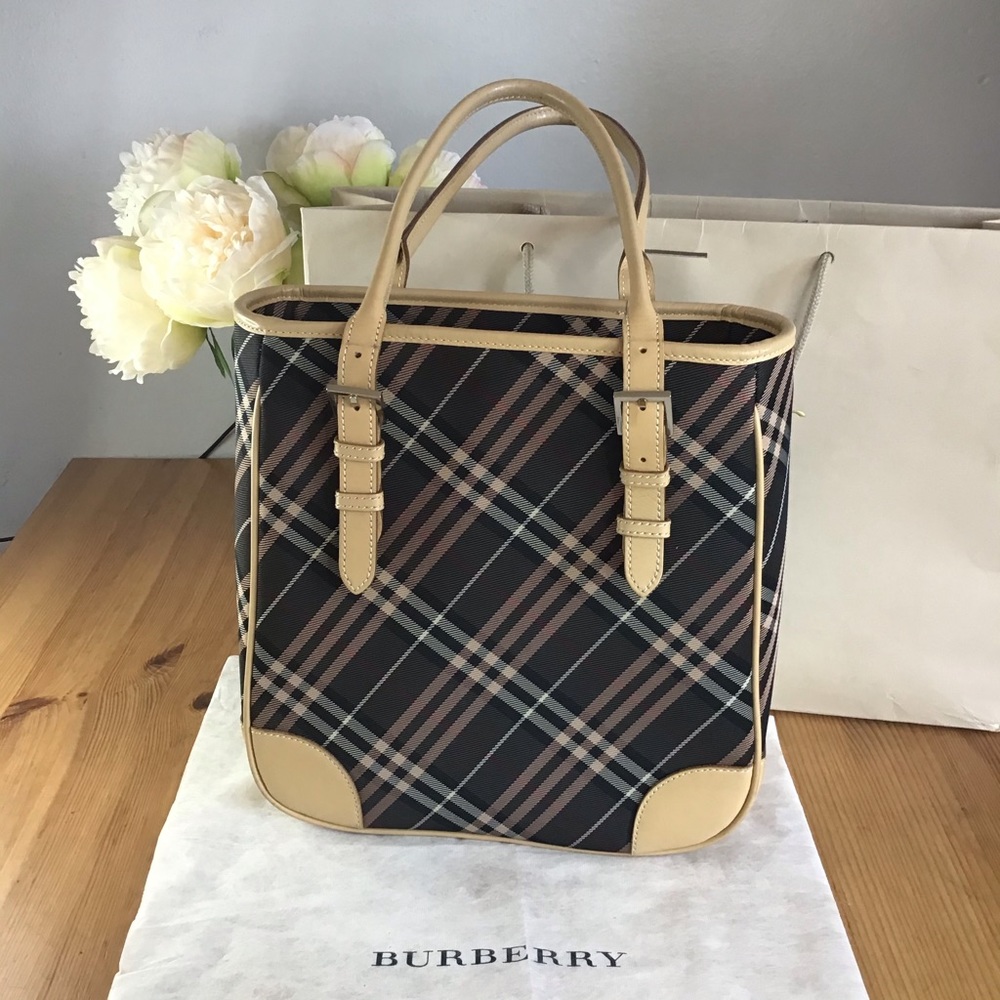 🛍Auth Burberry Blue Label Maroon Nova Check Tote